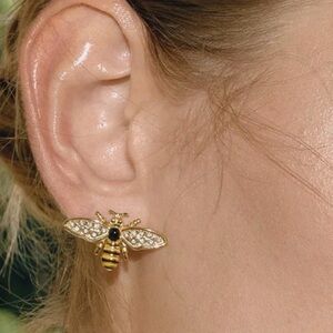 Gold Bee Stud Earrings with Zirconia Stones